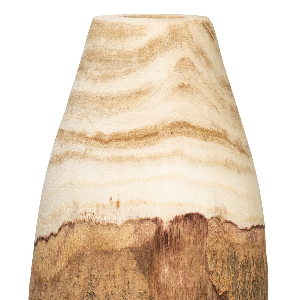 Creative Co-Op 13" H Carved Paulownia Wood Vase with Live Edge (Each one Will Vary)