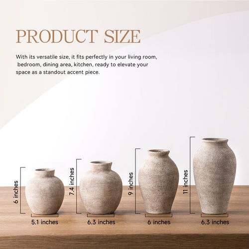 Vanselia Ceramic Flower Vase Home Decor - Farmhouse Table Vases Rustic Vintage Living Room Kitchen Bedroom Decorations for House Book Shelf Office Coffee Desk Dining Fireplace (7.4" Retro)