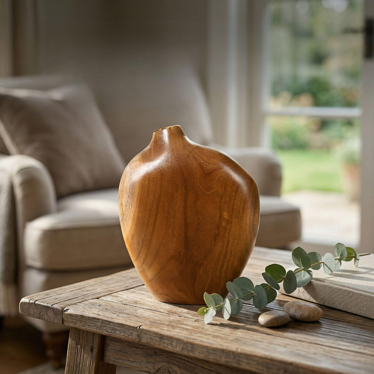 JOLLYMER Solid Teak Wood Decorative Vase