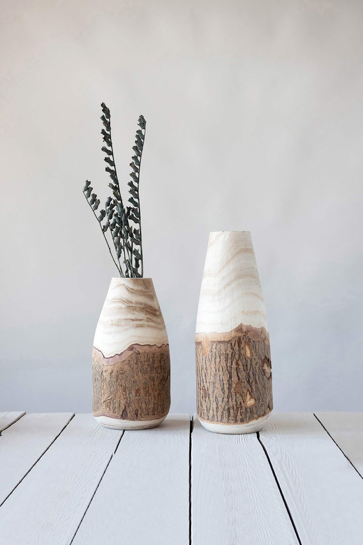 Creative Co-Op 13" H Carved Paulownia Wood Vase with Live Edge (Each one Will Vary)