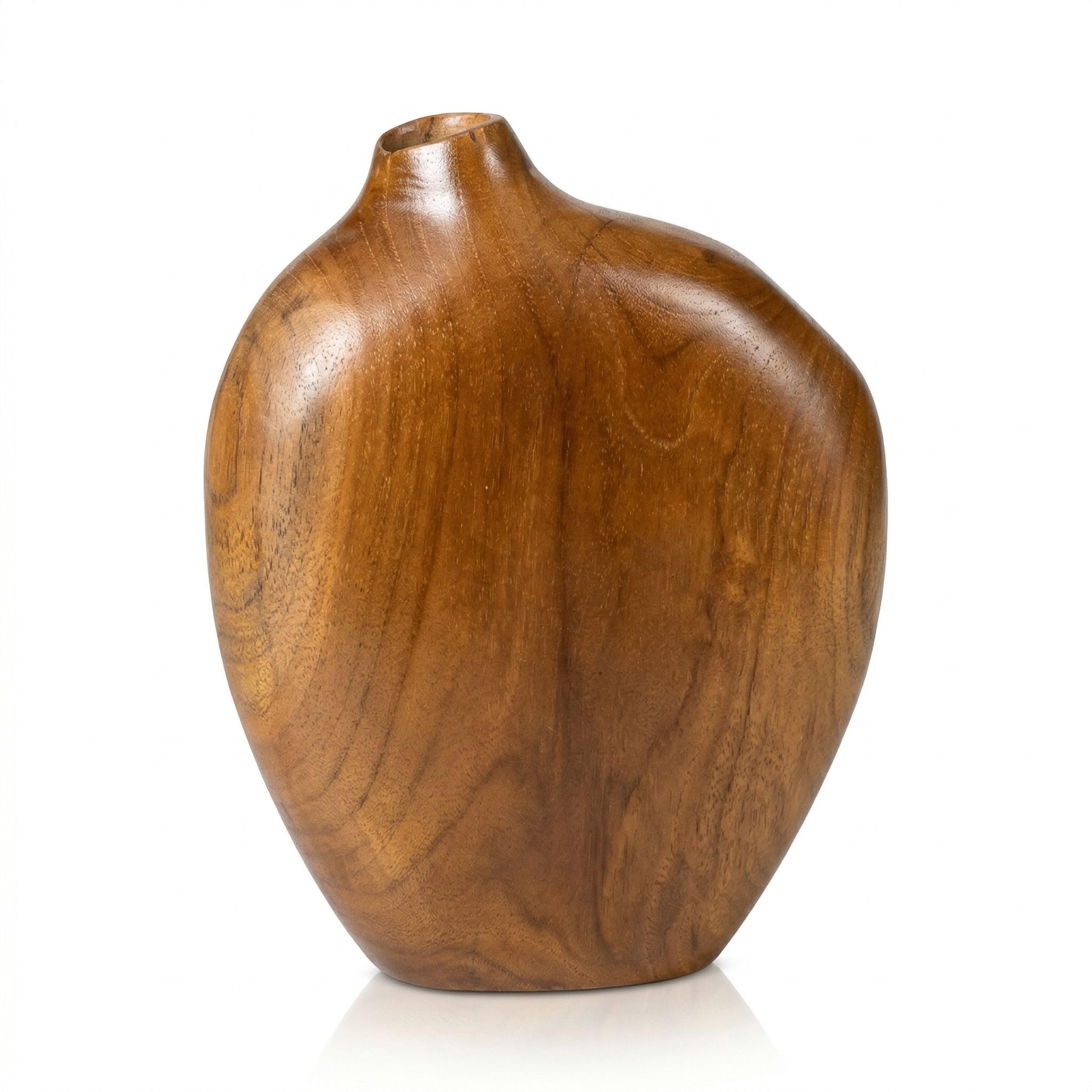 JOLLYMER Solid Teak Wood Decorative Vase