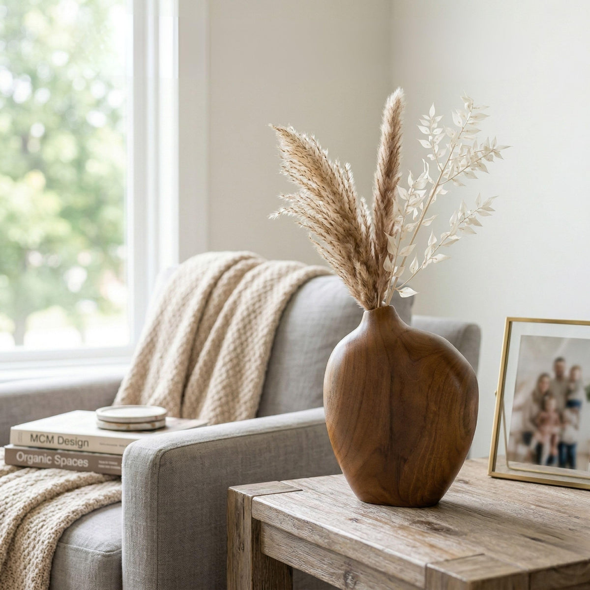 JOLLYMER Solid Teak Wood Decorative Vase