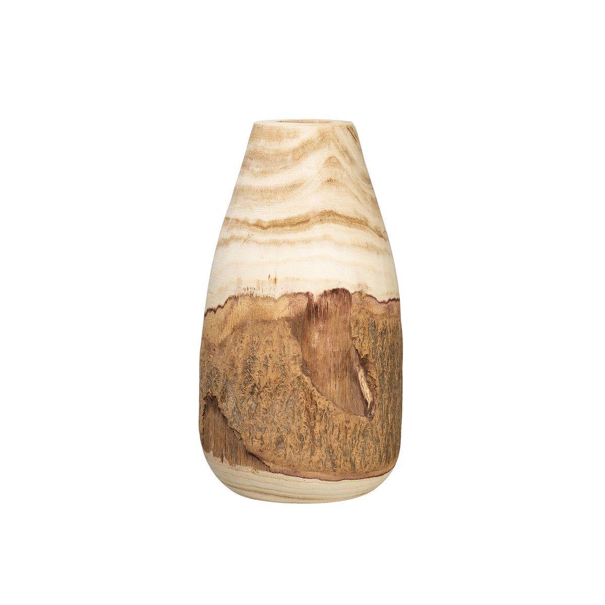 Creative Co-Op 13" H Carved Paulownia Wood Vase with Live Edge (Each one Will Vary)